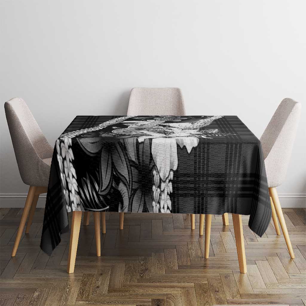 Hawaii Ukulele Tablecloth Tropical Flowers With Palaka Effect Black Version LT05 - Polynesian Pride