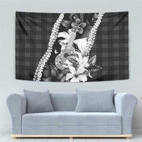 Hawaii Ukulele Tapestry Tropical Flowers With Palaka Effect Black Version LT05 - Polynesian Pride