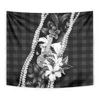 Hawaii Ukulele Tapestry Tropical Flowers With Palaka Effect Black Version LT05 - Polynesian Pride