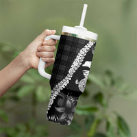 Hawaii Ukulele Tumbler With Handle Tropical Flowers With Palaka Effect Black Version LT05 - Polynesian Pride
