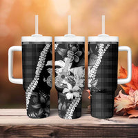 Hawaii Ukulele Tumbler With Handle Tropical Flowers With Palaka Effect Black Version LT05 - Polynesian Pride