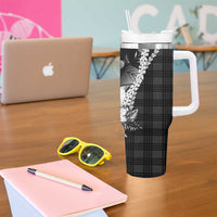 Hawaii Ukulele Tumbler With Handle Tropical Flowers With Palaka Effect Black Version LT05 - Polynesian Pride
