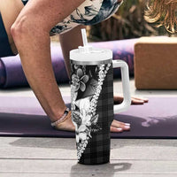 Hawaii Ukulele Tumbler With Handle Tropical Flowers With Palaka Effect Black Version LT05 - Polynesian Pride