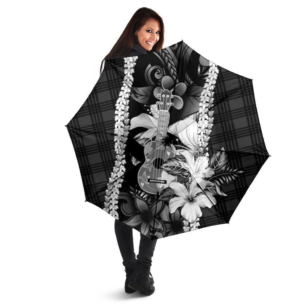Hawaii Ukulele Umbrella Tropical Flowers With Palaka Effect Black Version LT05 - Polynesian Pride