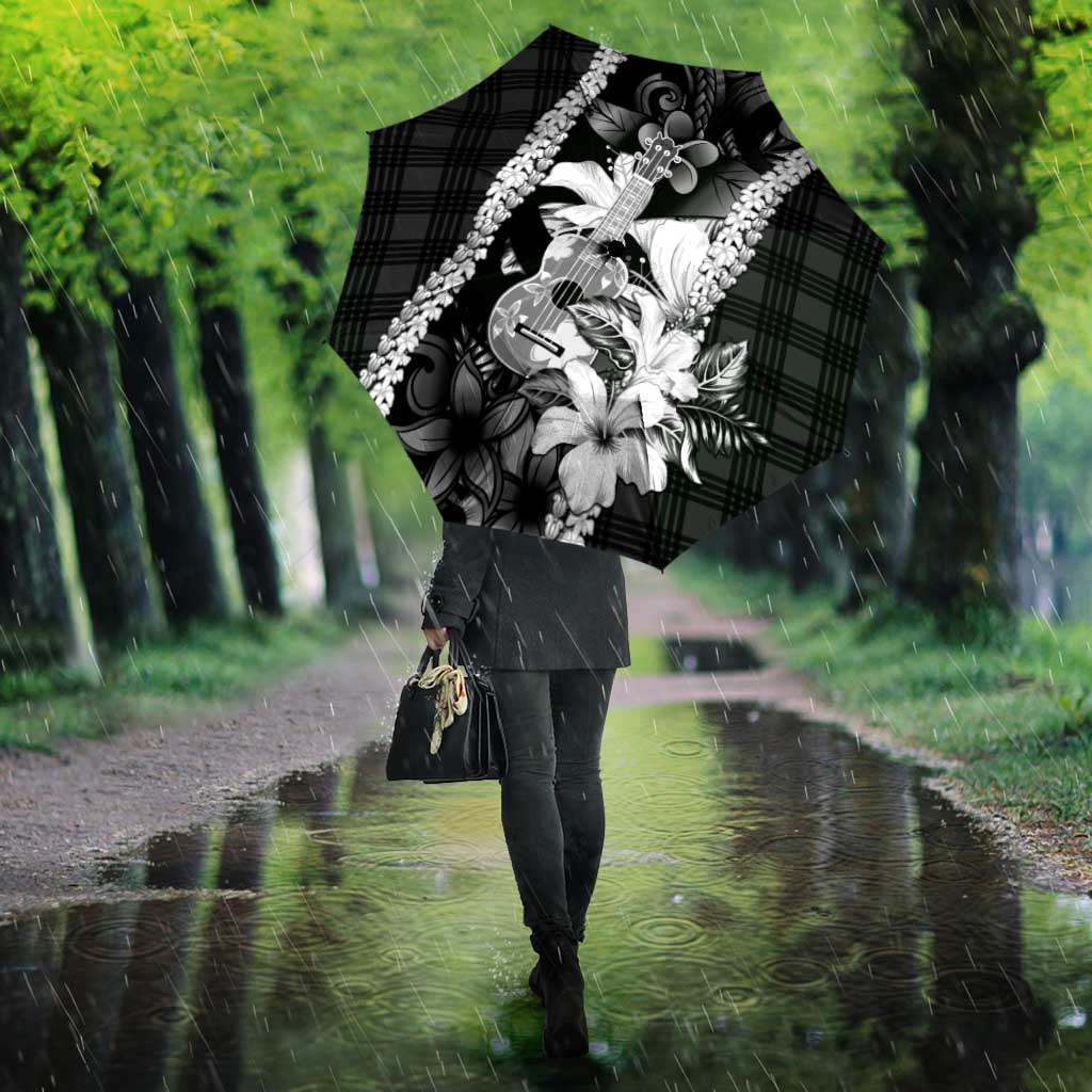 Hawaii Ukulele Umbrella Tropical Flowers With Palaka Effect Black Version LT05 - Polynesian Pride