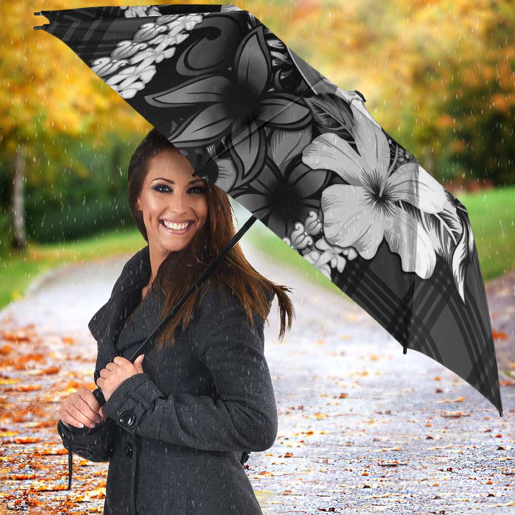 Hawaii Ukulele Umbrella Tropical Flowers With Palaka Effect Black Version LT05 - Polynesian Pride