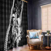 Hawaii Ukulele Window Curtain Tropical Flowers With Palaka Effect Black Version - Polynesian Pride