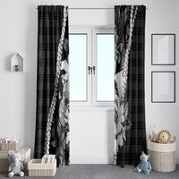 Hawaii Ukulele Window Curtain Tropical Flowers With Palaka Effect Black Version - Polynesian Pride