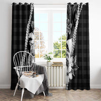 Hawaii Ukulele Window Curtain Tropical Flowers With Palaka Effect Black Version - Polynesian Pride