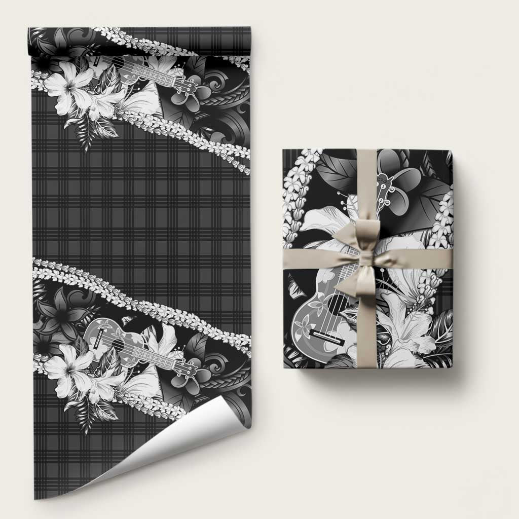 Hawaii Ukulele Wrapping Paper Tropical Flowers With Palaka Effect Black Version LT05 58" × 23" Black - Polynesian Pride