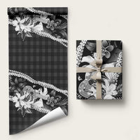 Hawaii Ukulele Wrapping Paper Tropical Flowers With Palaka Effect Black Version LT05 58" × 23" Black - Polynesian Pride