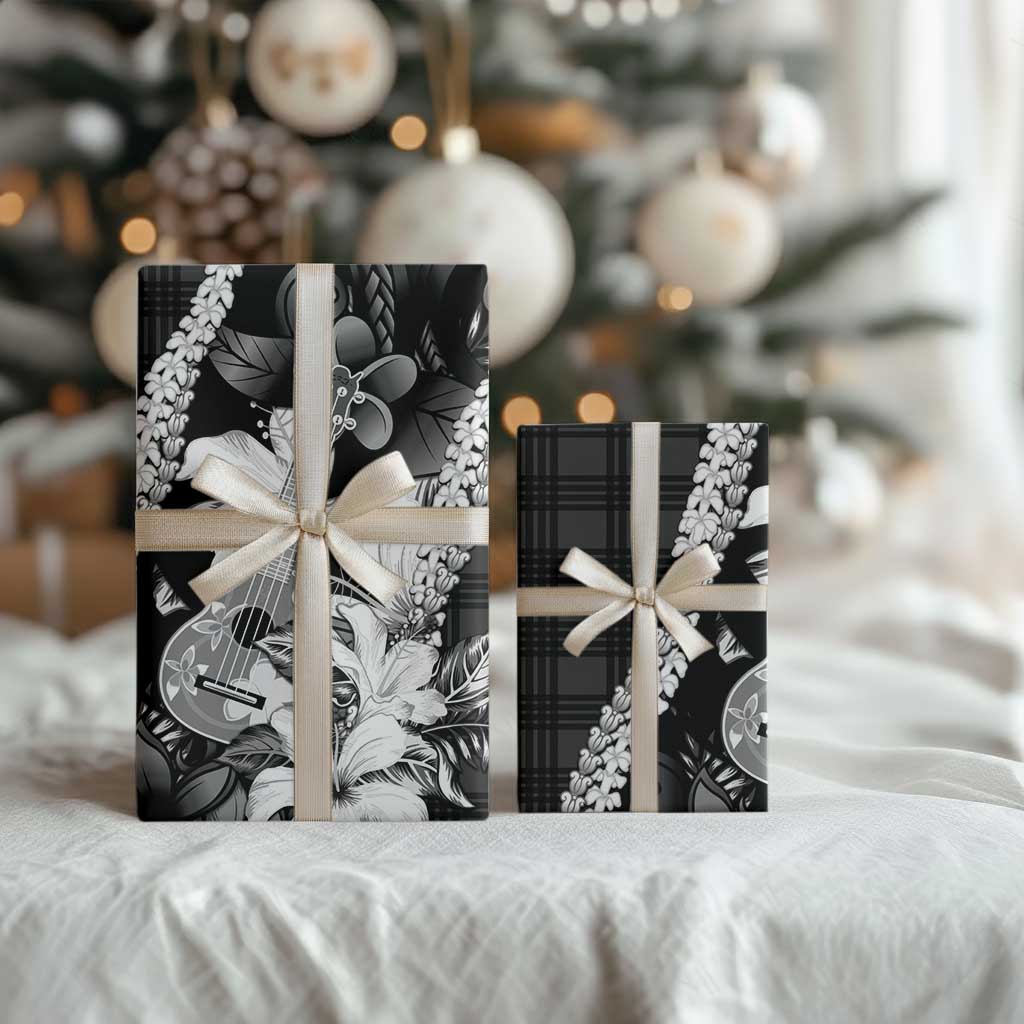 Hawaii Ukulele Wrapping Paper Tropical Flowers With Palaka Effect Black Version LT05 - Polynesian Pride