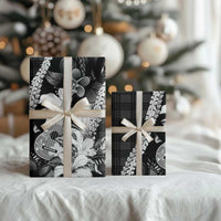 Hawaii Ukulele Wrapping Paper Tropical Flowers With Palaka Effect Black Version LT05 - Polynesian Pride
