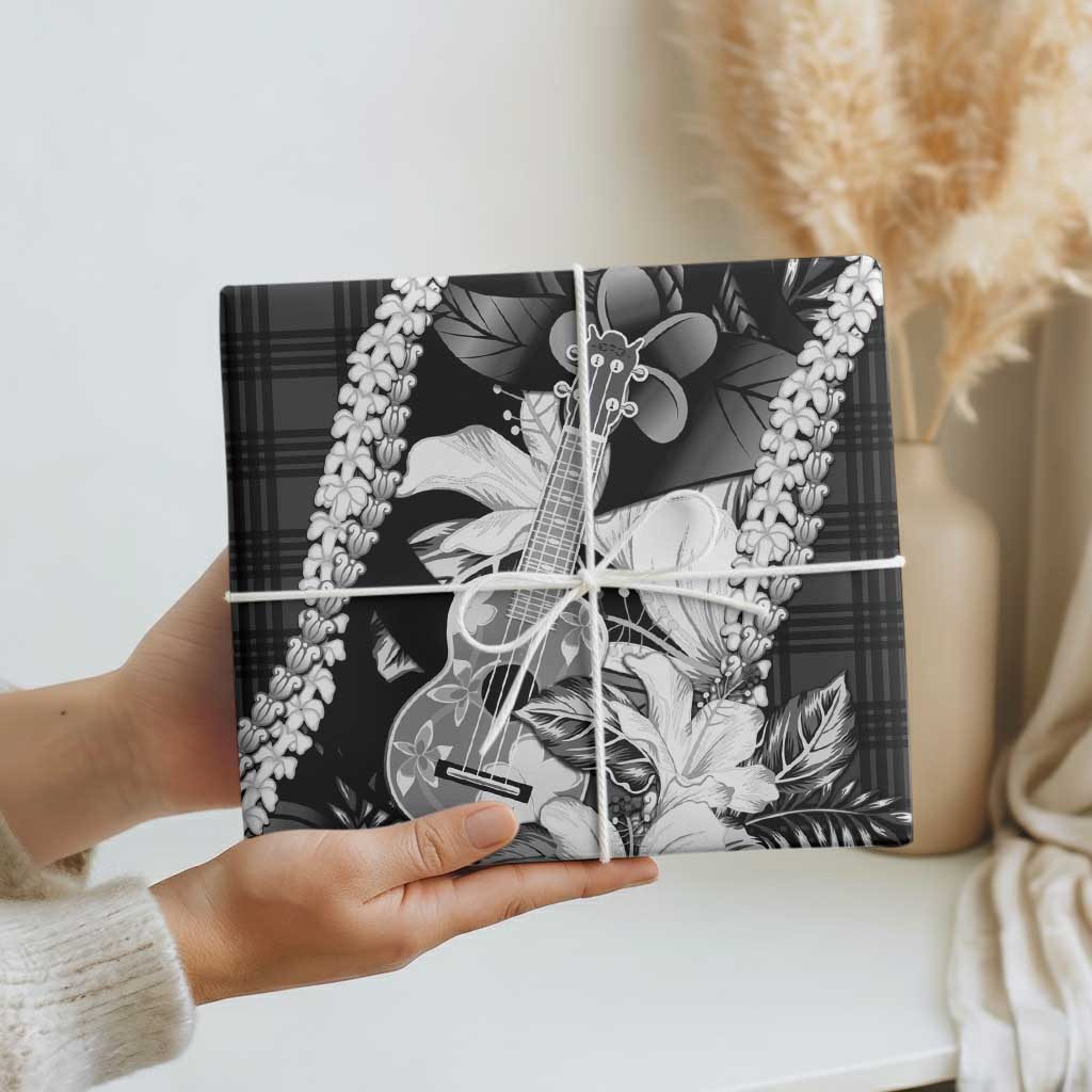 Hawaii Ukulele Wrapping Paper Tropical Flowers With Palaka Effect Black Version LT05 - Polynesian Pride