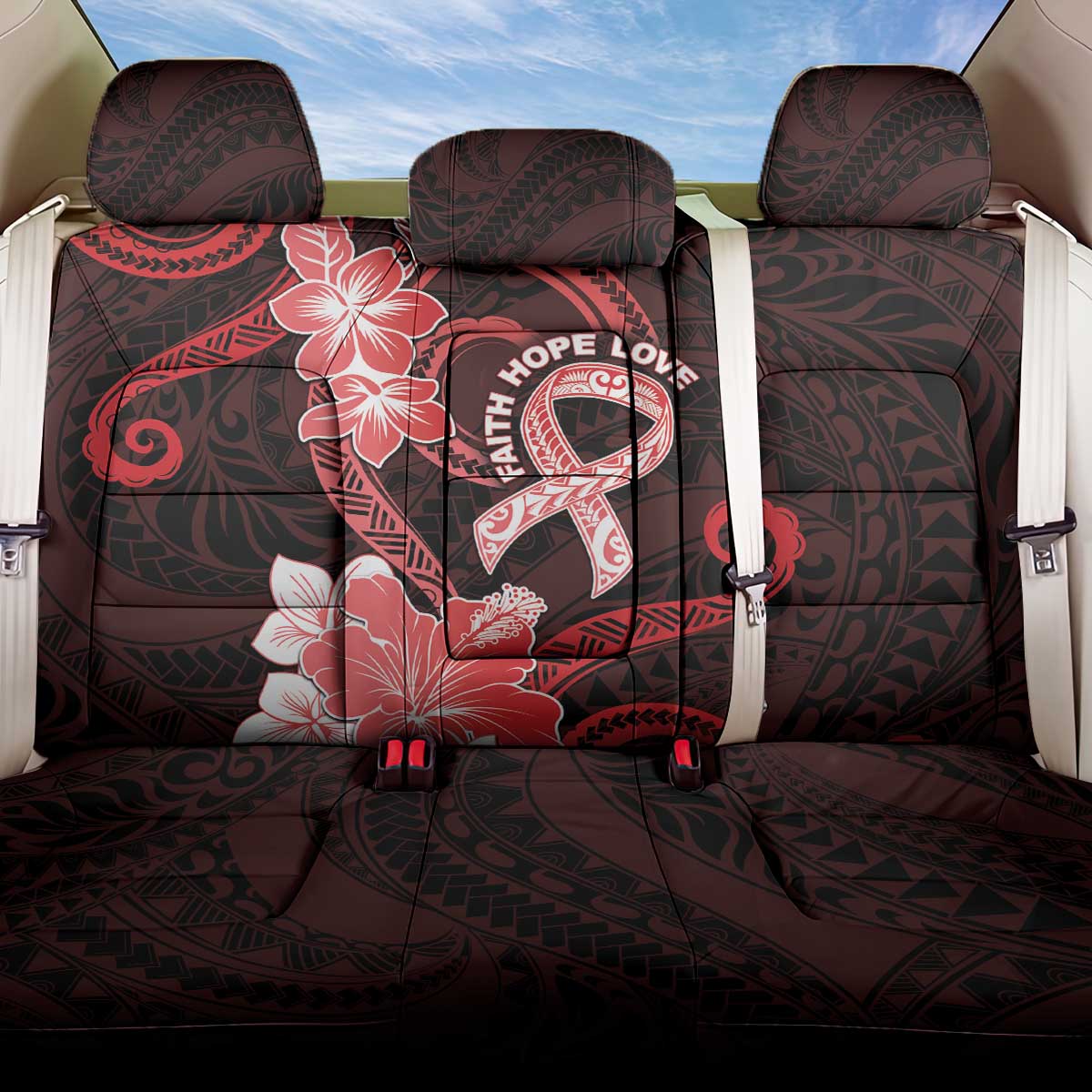 Heart Health Awareness Back Car Seat Cover Warrior Wears Red Polynesian Style