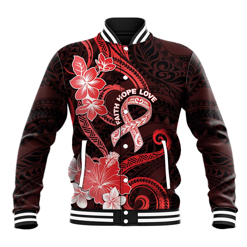 Heart Health Awareness Baseball Jacket Warrior Wears Red Polynesian Style LT05 Unisex Red - Polynesian Pride