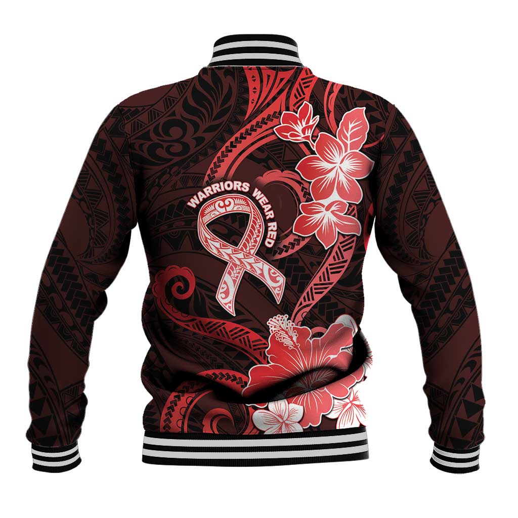 Heart Health Awareness Baseball Jacket Warrior Wears Red Polynesian Style LT05 - Polynesian Pride