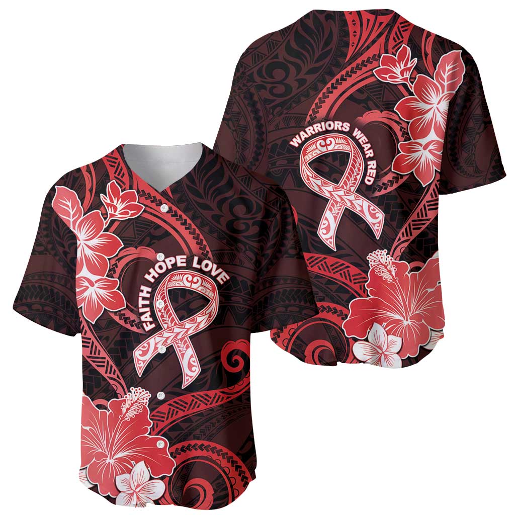 Heart Health Awareness Baseball Jersey Warrior Wears Red Polynesian Style