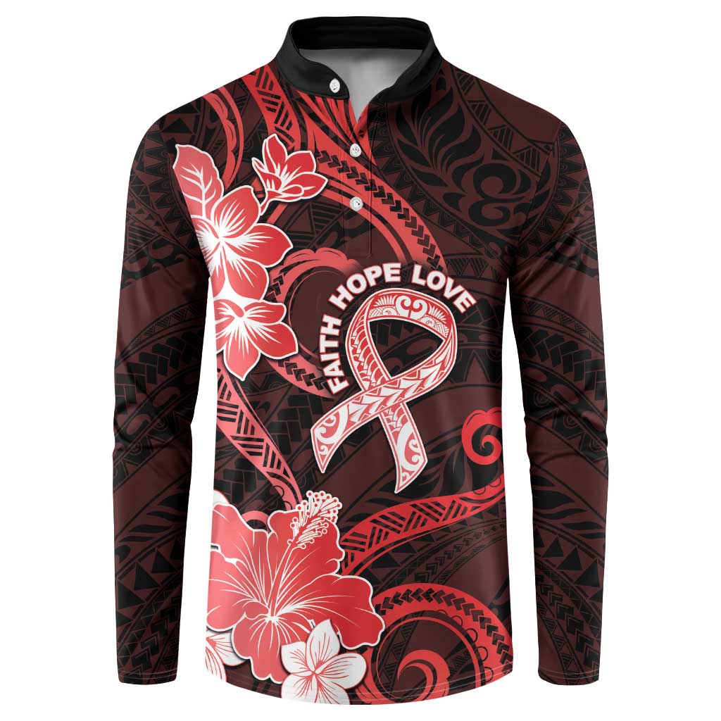 Heart Health Awareness Button Sweatshirt Warrior Wears Red Polynesian Style LT05 Red - Polynesian Pride