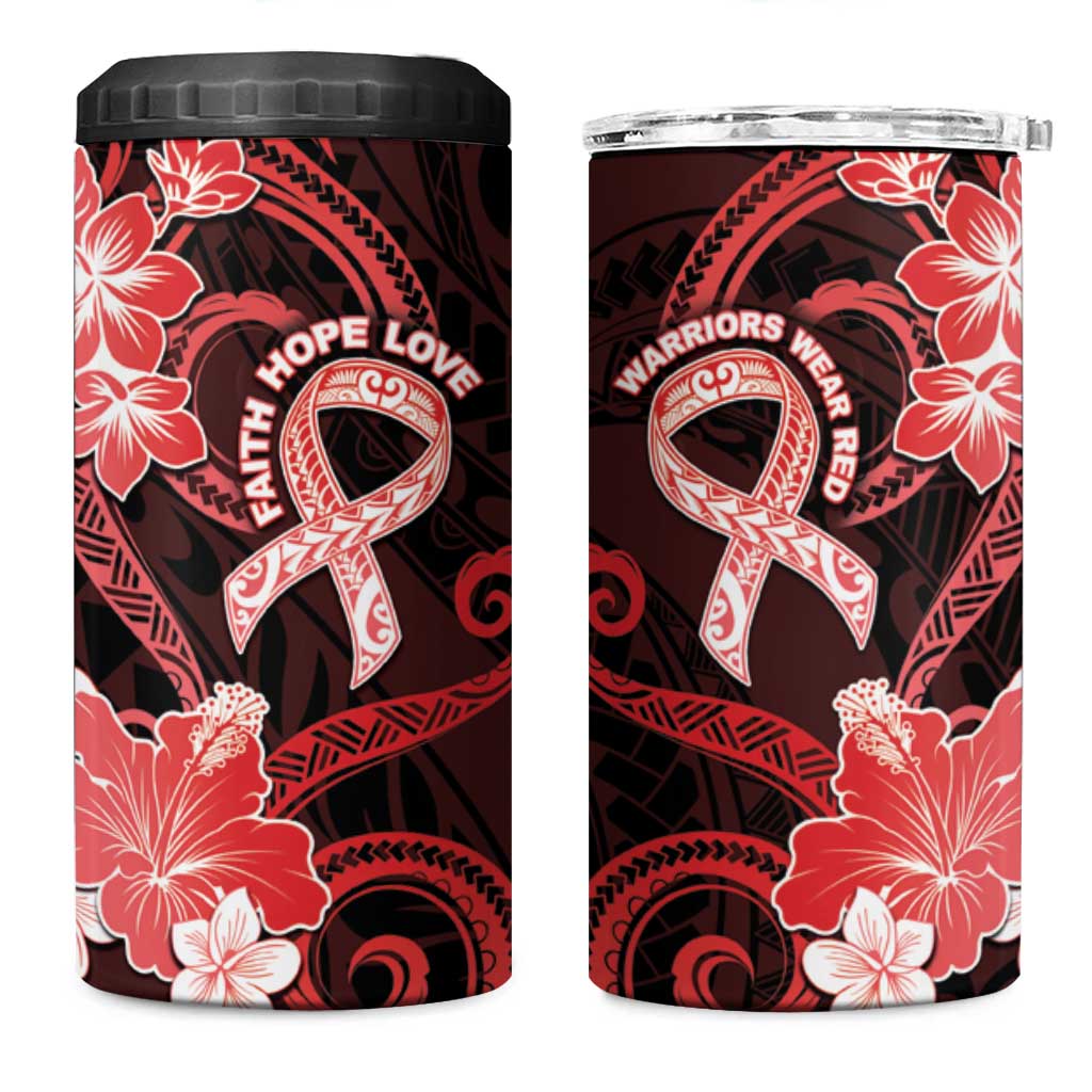Heart Health Awareness 4 in 1 Can Cooler Tumbler Warrior Wears Red Polynesian Style LT05 One Size: 16 oz Red - Polynesian Pride
