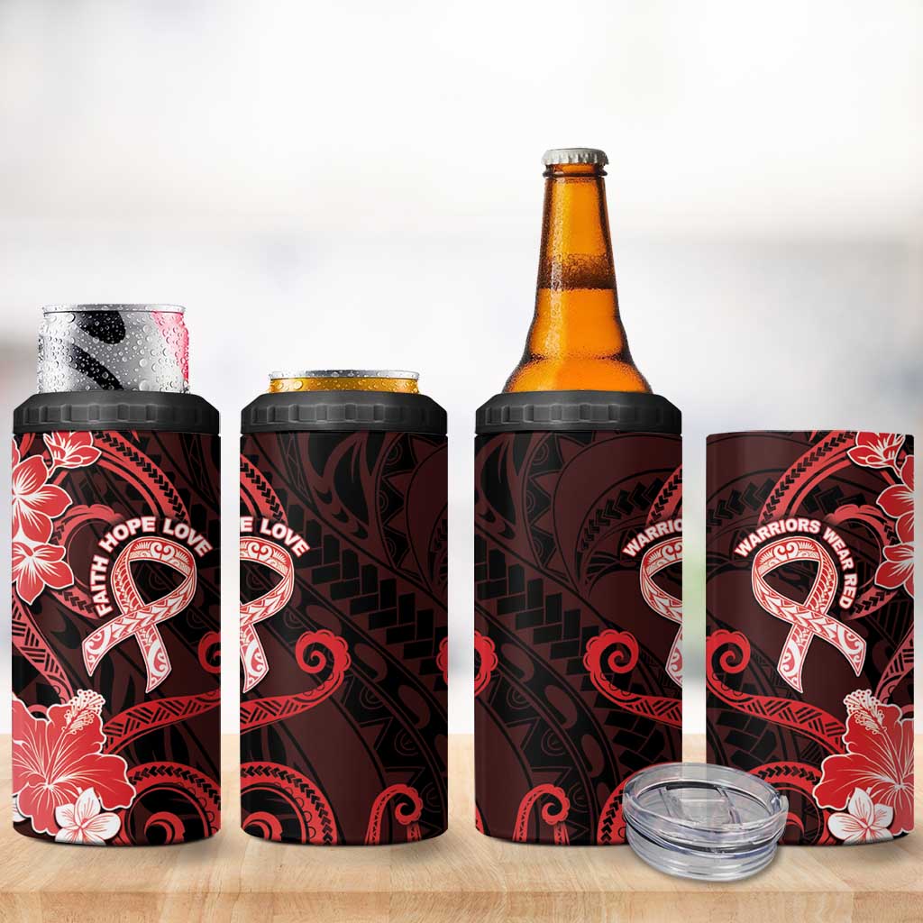 Heart Health Awareness 4 in 1 Can Cooler Tumbler Warrior Wears Red Polynesian Style LT05 - Polynesian Pride
