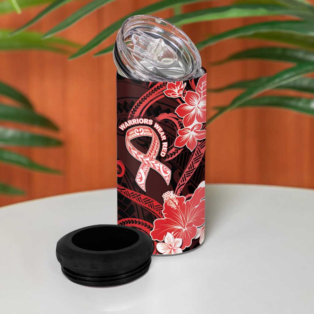 Heart Health Awareness 4 in 1 Can Cooler Tumbler Warrior Wears Red Polynesian Style LT05 - Polynesian Pride