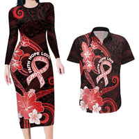 Heart Health Awareness Couples Matching Long Sleeve Bodycon Dress and Hawaiian Shirt Warrior Wears Red Polynesian Style