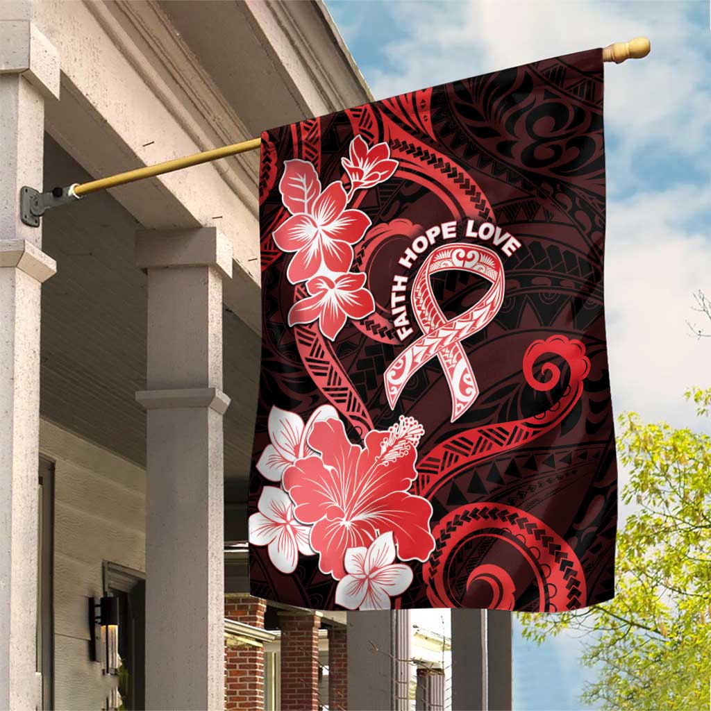 Heart Health Awareness Garden Flag Warrior Wears Red Polynesian Style