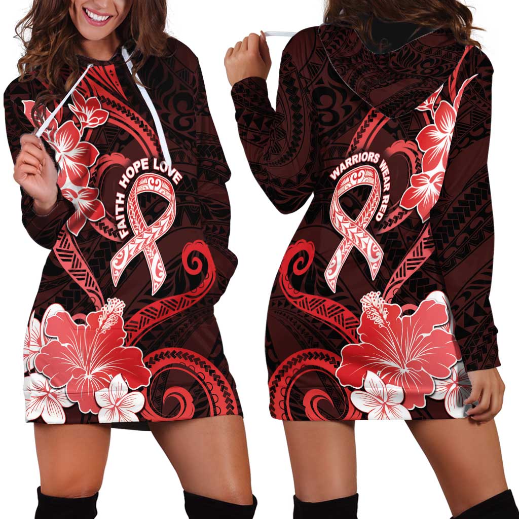 Heart Health Awareness Hoodie Dress Warrior Wears Red Polynesian Style LT05 - Polynesian Pride