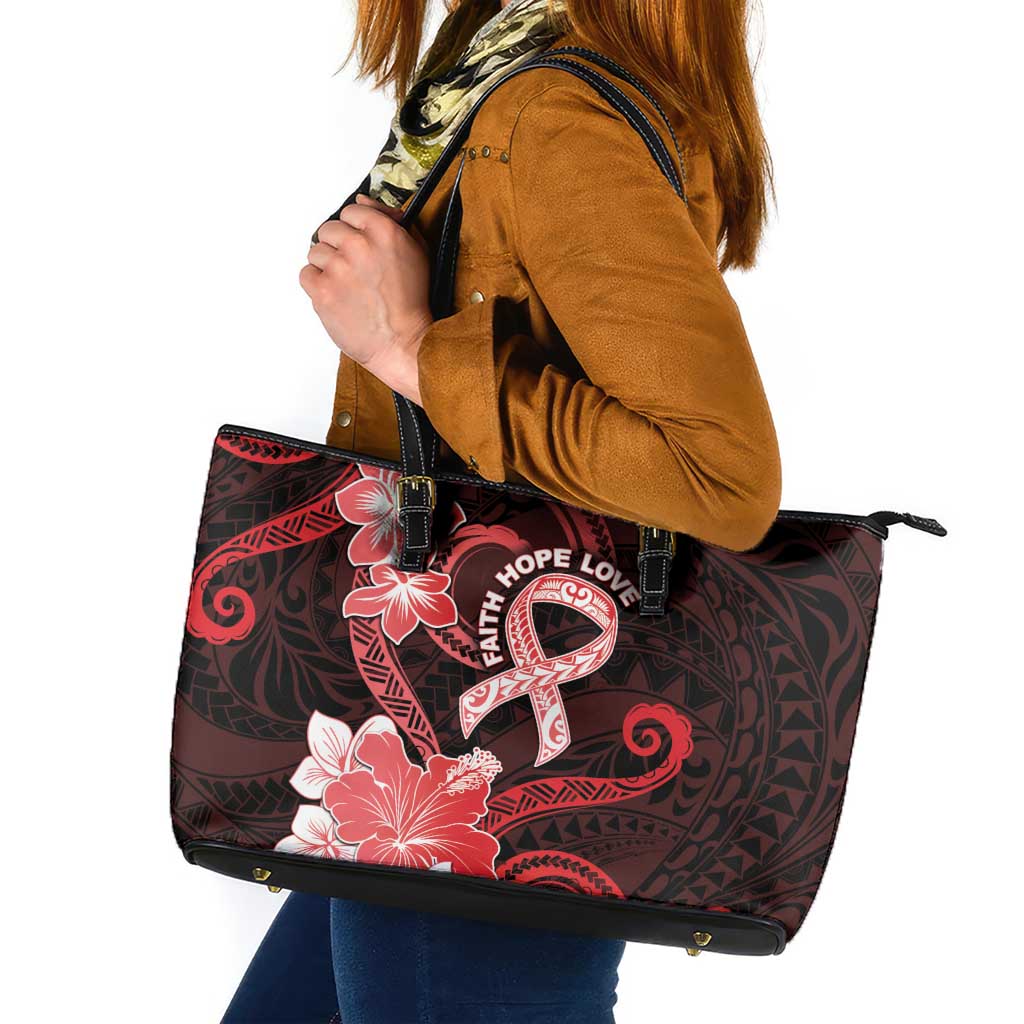 Heart Health Awareness Leather Tote Bag Warrior Wears Red Polynesian Style LT05 Red - Polynesian Pride