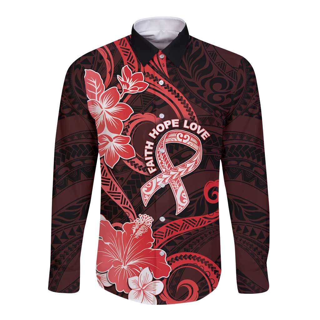 Heart Health Awareness Long Sleeve Button Shirt Warrior Wears Red Polynesian Style LT05 Unisex Red - Polynesian Pride