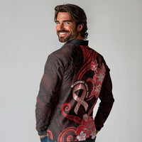 Heart Health Awareness Long Sleeve Polo Shirt Warrior Wears Red Polynesian Style