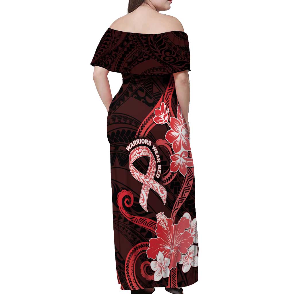 Heart Health Awareness Off Shoulder Maxi Dress Warrior Wears Red Polynesian Style LT05 - Polynesian Pride