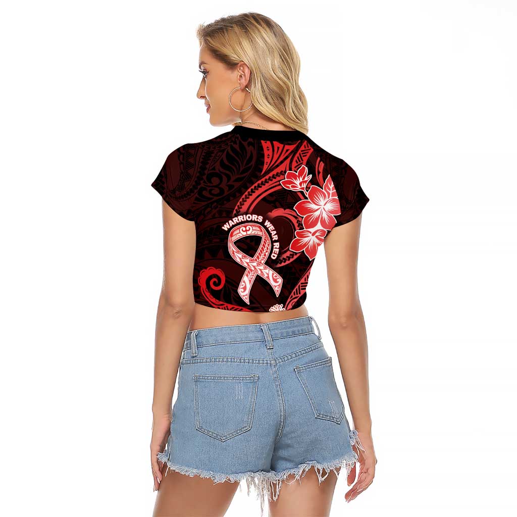 Heart Health Awareness Raglan Cropped T Shirt Warrior Wears Red Polynesian Style LT05 - Polynesian Pride