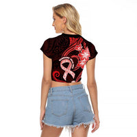 Heart Health Awareness Raglan Cropped T Shirt Warrior Wears Red Polynesian Style LT05 - Polynesian Pride