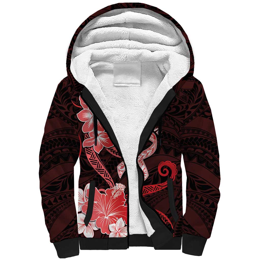 Heart Health Awareness Sherpa Hoodie Warrior Wears Red Polynesian Style LT05 Unisex Red - Polynesian Pride