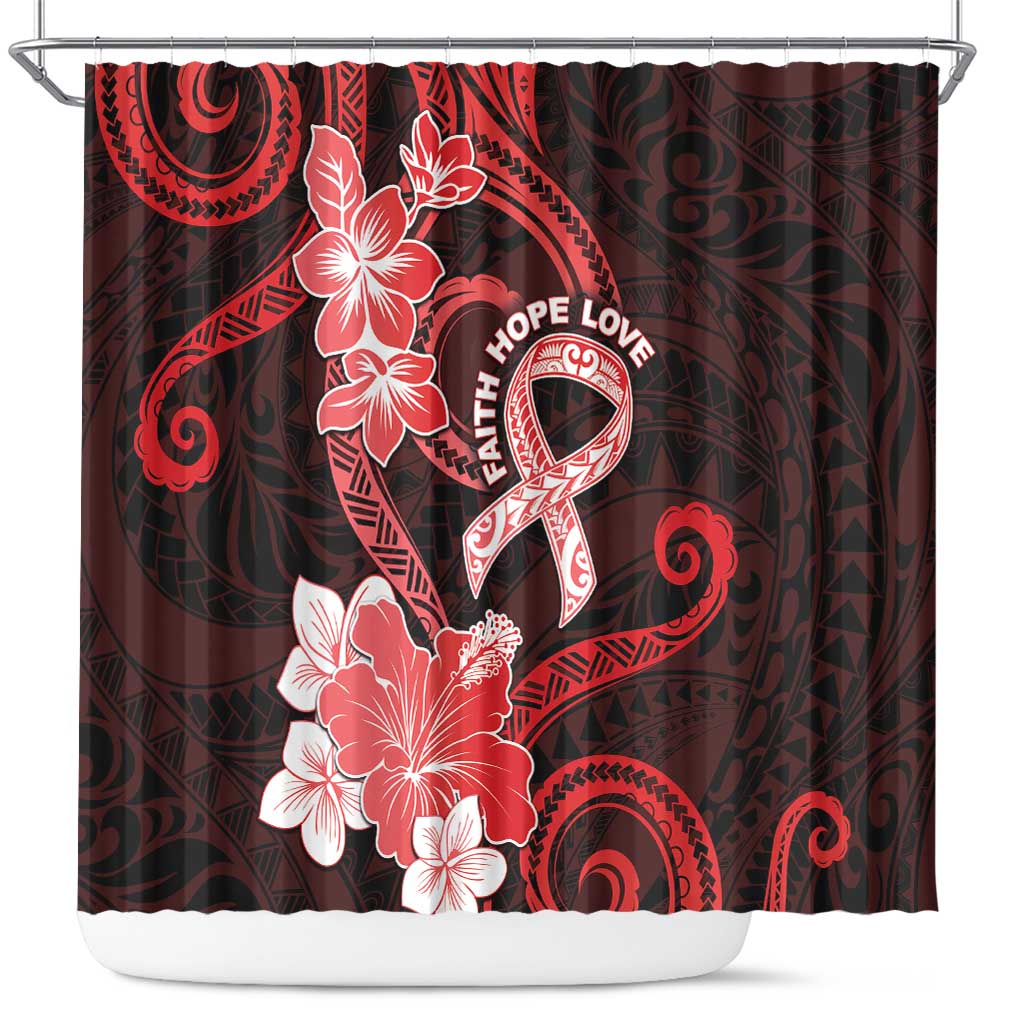 Heart Health Awareness Shower Curtain Warrior Wears Red Polynesian Style