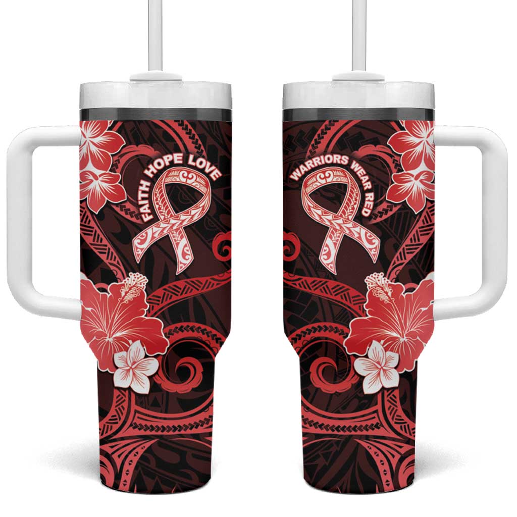 Heart Health Awareness Tumbler With Handle Warrior Wears Red Polynesian Style LT05 One Size: 40 oz Red - Polynesian Pride