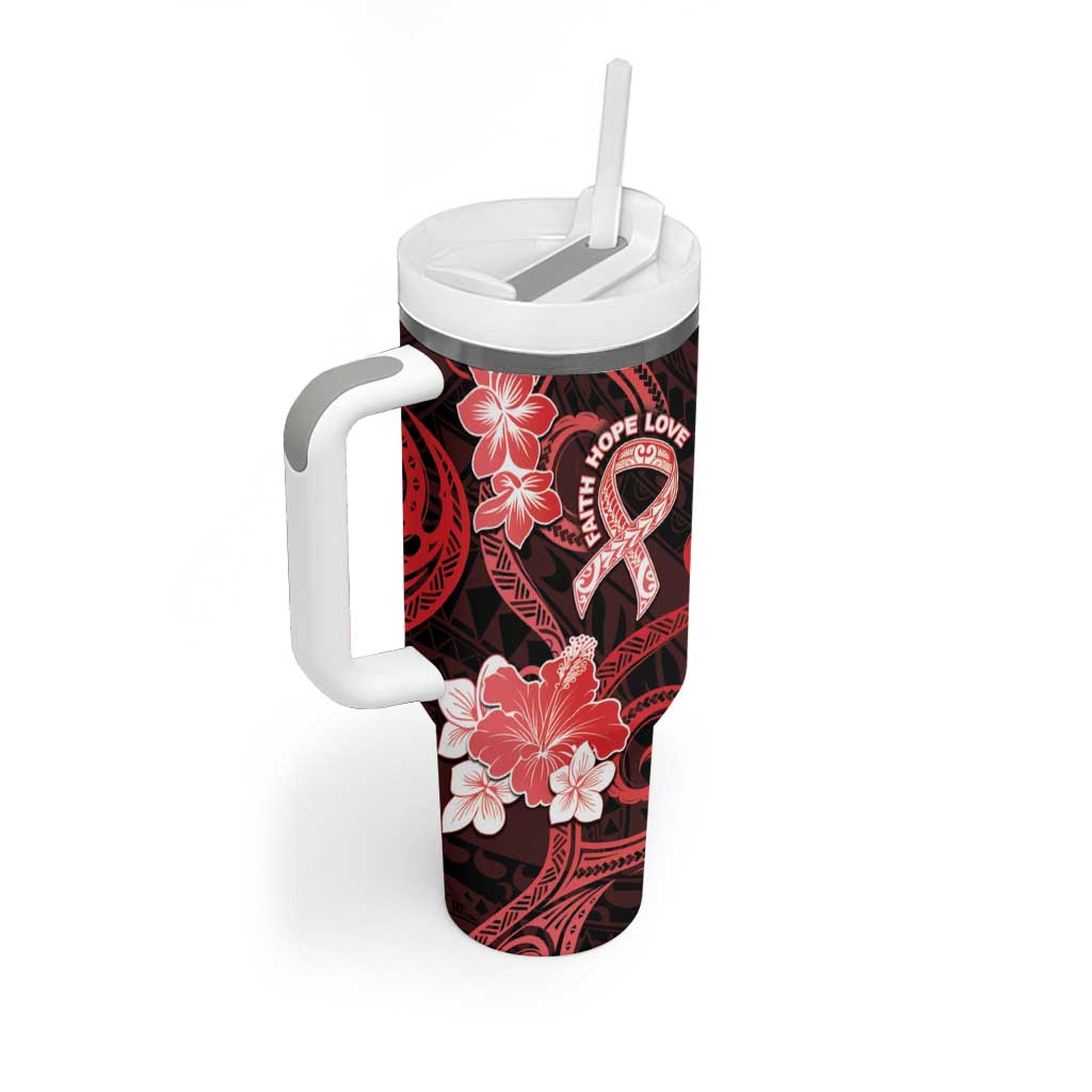 Heart Health Awareness Tumbler With Handle Warrior Wears Red Polynesian Style LT05 - Polynesian Pride