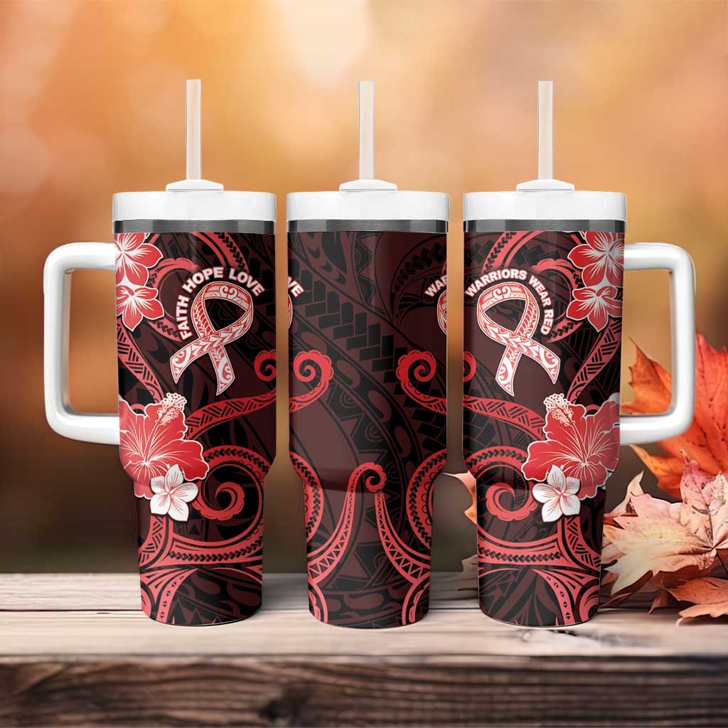 Heart Health Awareness Tumbler With Handle Warrior Wears Red Polynesian Style LT05 - Polynesian Pride