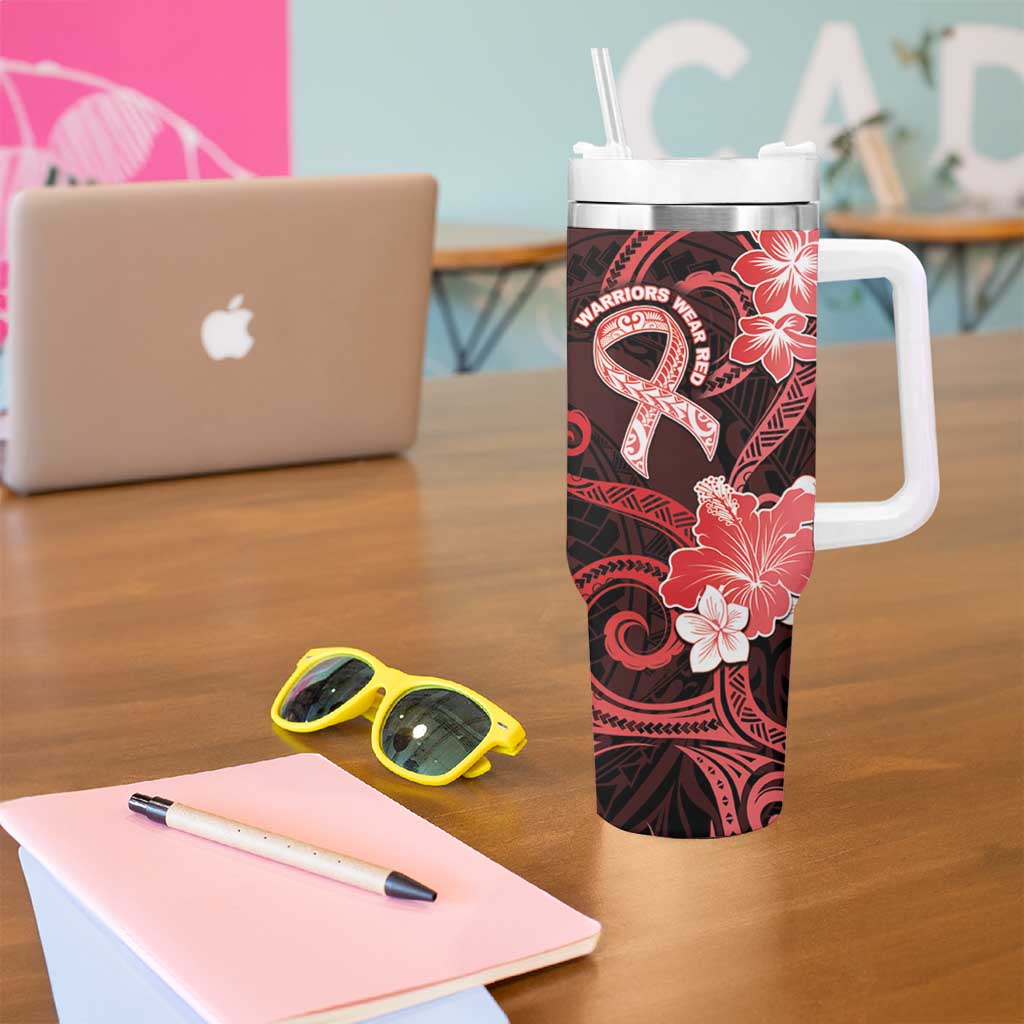 Heart Health Awareness Tumbler With Handle Warrior Wears Red Polynesian Style LT05 - Polynesian Pride