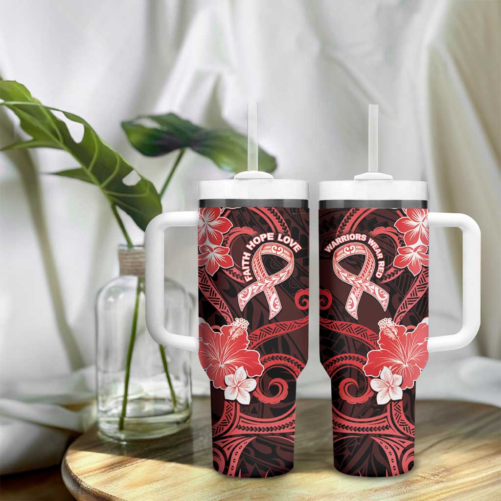 Heart Health Awareness Tumbler With Handle Warrior Wears Red Polynesian Style LT05 - Polynesian Pride
