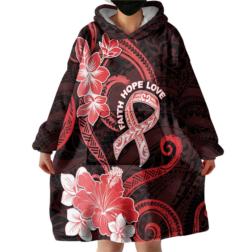 Heart Health Awareness Wearable Blanket Hoodie Warrior Wears Red Polynesian Style LT05 - Polynesian Pride