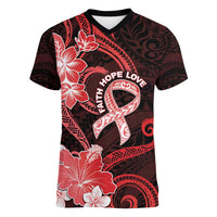 Heart Health Awareness Women V-Neck T-Shirt Warrior Wears Red Polynesian Style LT05 Female Red - Polynesian Pride