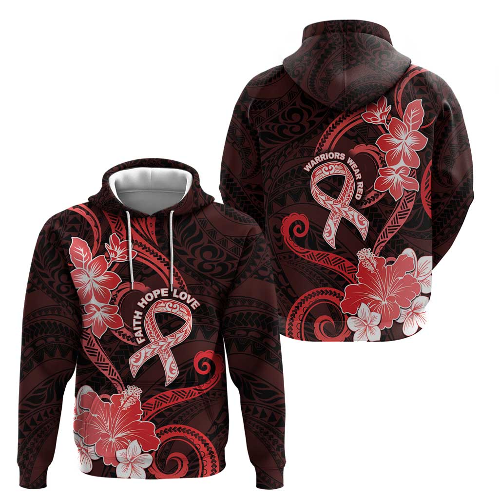 Heart Health Awareness Zip Hoodie Warrior Wears Red Polynesian Style