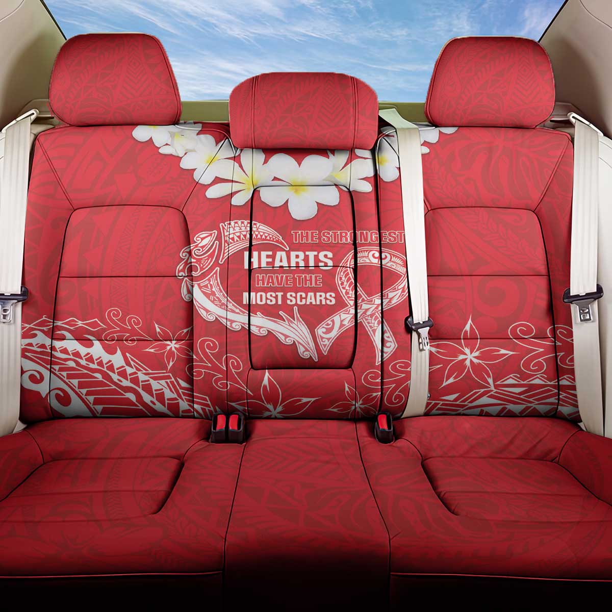 Heart Health Awareness Back Car Seat Cover Polynesian Red Ribbon