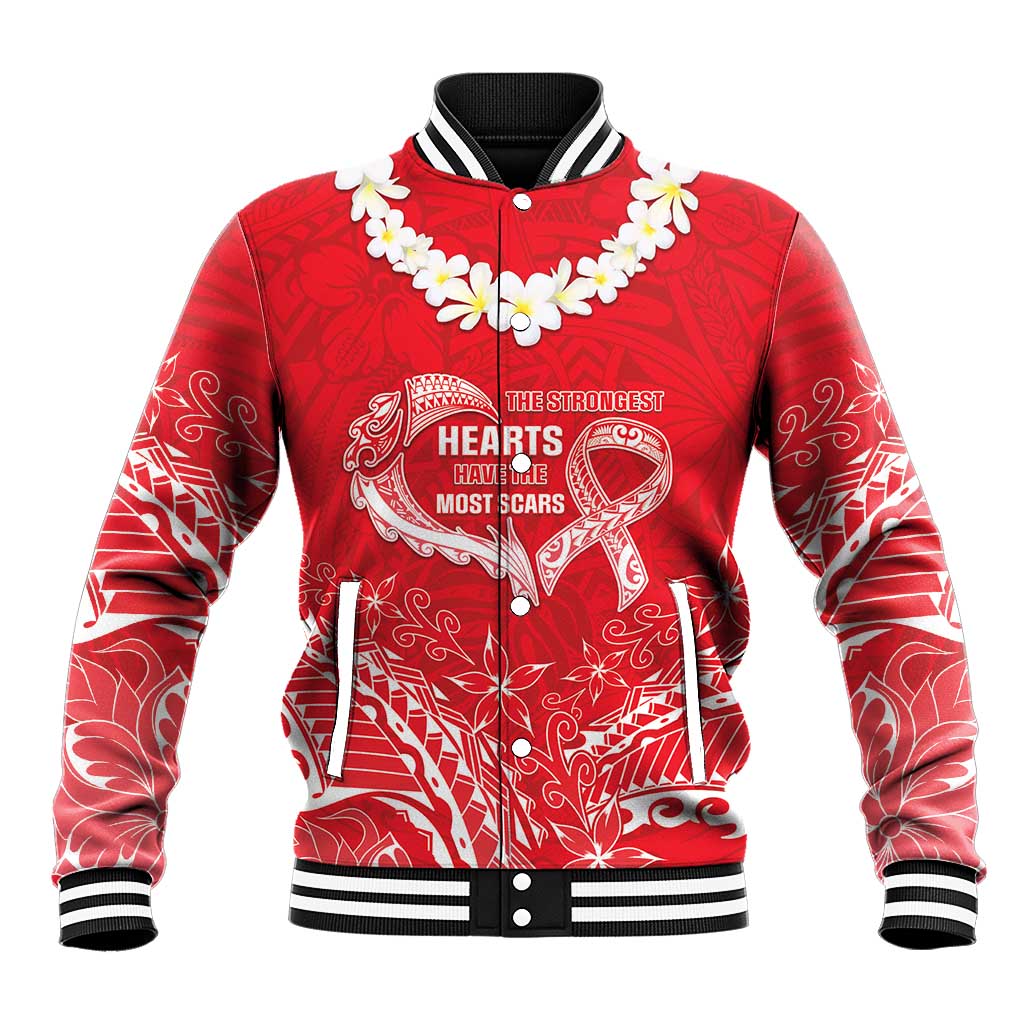 Heart Health Awareness Baseball Jacket Polynesian Red Ribbon LT05 Unisex Red - Polynesian Pride
