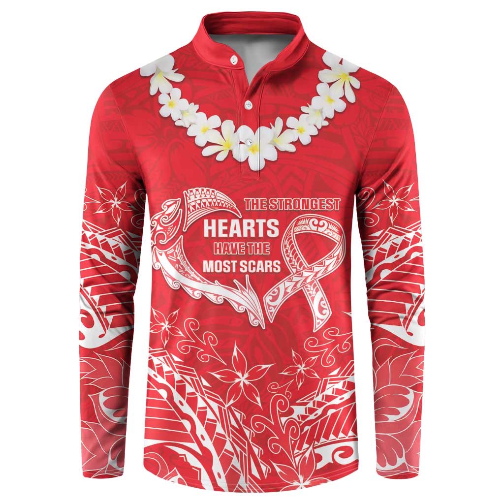 Heart Health Awareness Button Sweatshirt Polynesian Red Ribbon LT05 Red - Polynesian Pride