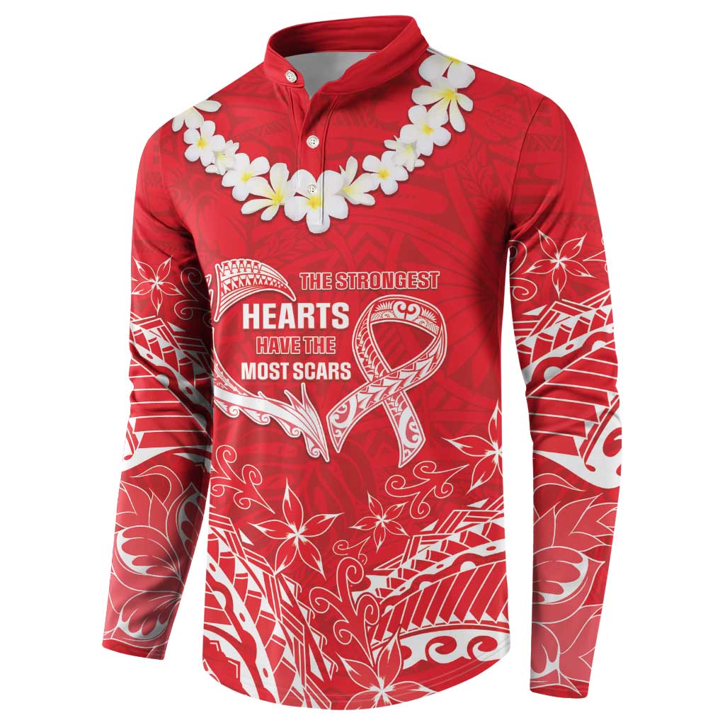 Heart Health Awareness Button Sweatshirt Polynesian Red Ribbon LT05 - Polynesian Pride