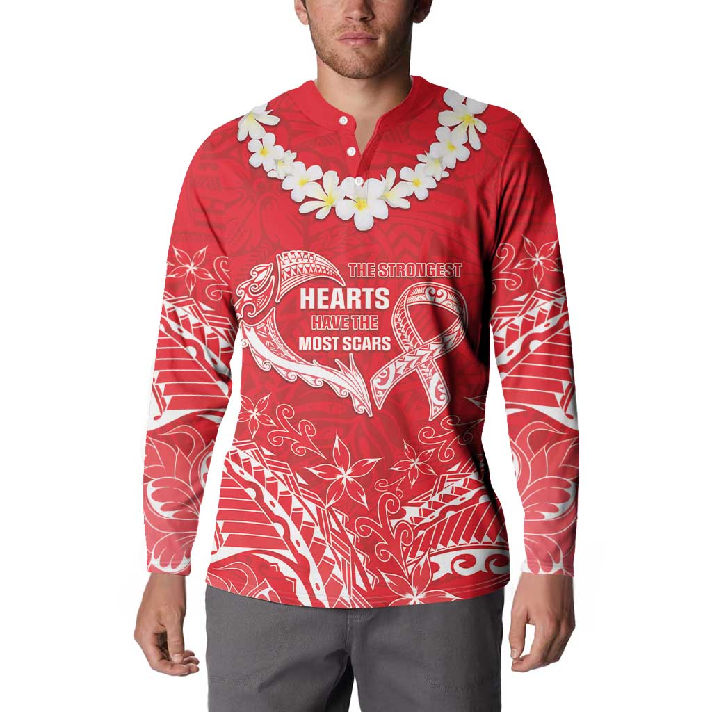 Heart Health Awareness Button Sweatshirt Polynesian Red Ribbon LT05 - Polynesian Pride